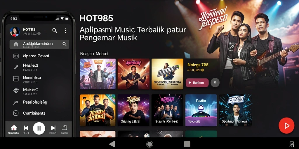 Screenshot HOT985 menampilkan antarmuka pengguna saat mendengarkan musik.