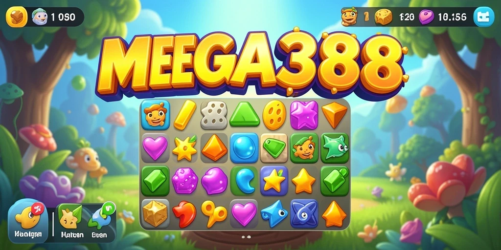 Gameplay seru MEGA388 dengan kombinasi permata warna-warni.