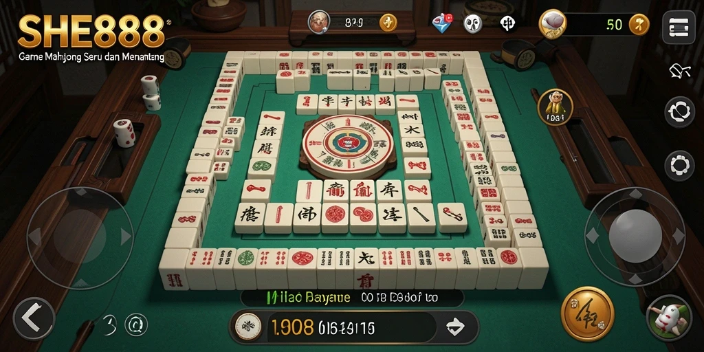 Screenshot SHE888 menampilkan momen seru permainan Mahjong.