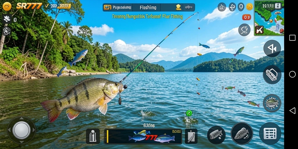 Gameplay SR777 yang menampilkan aksi memancing yang seru dan menantang.