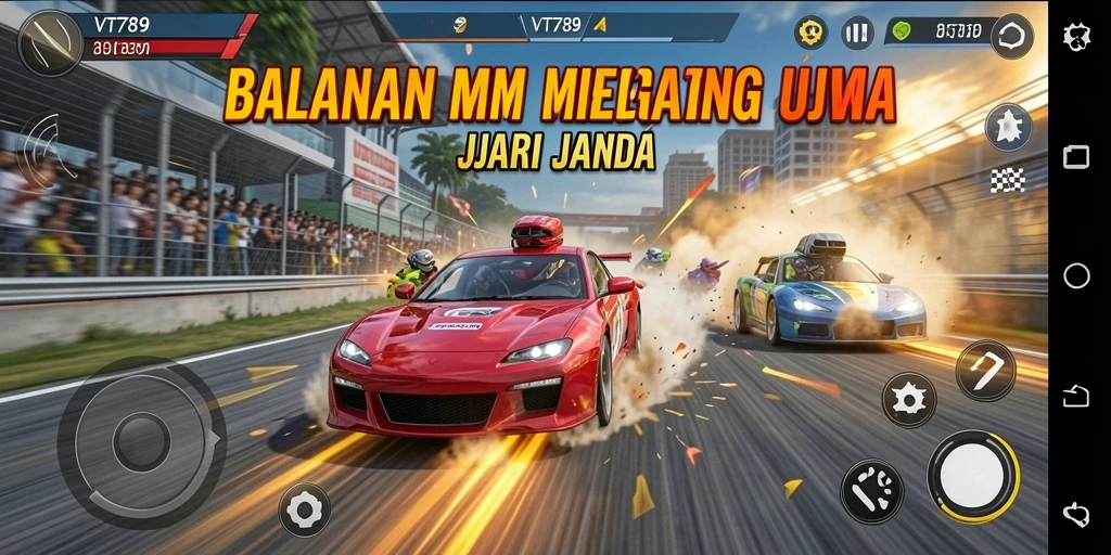 Screenshot utama VT789 menampilkan balapan mendebarkan di trek menantang.
